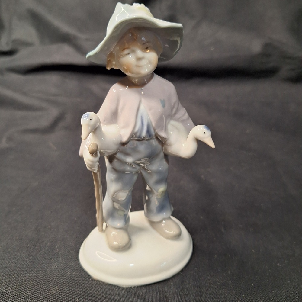 Metzler & Ortloff Porcelain Boy‎ with Geese Figurine Ilmenau GDR East Germany
